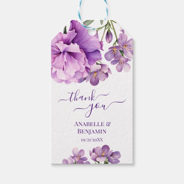 Étiquettes-cadeau Aquarelle violet Lilac Mariage Floral (Devant)