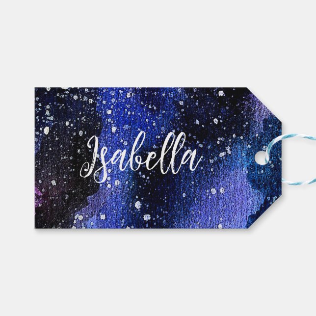Étiquettes-cadeau Aquarelle violet Univers (Devant (Horizontal))