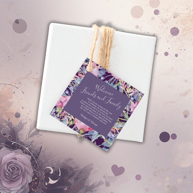 Étiquettes Cadeau aquarelle violette fleur sauvage verdure feuillage (Créateur téléchargé)