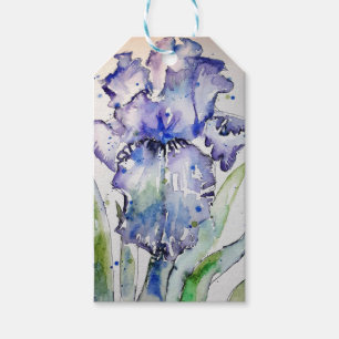 Étiquettes-cadeau Aquarelle violette Iris Art Anniversaire Marine Bl