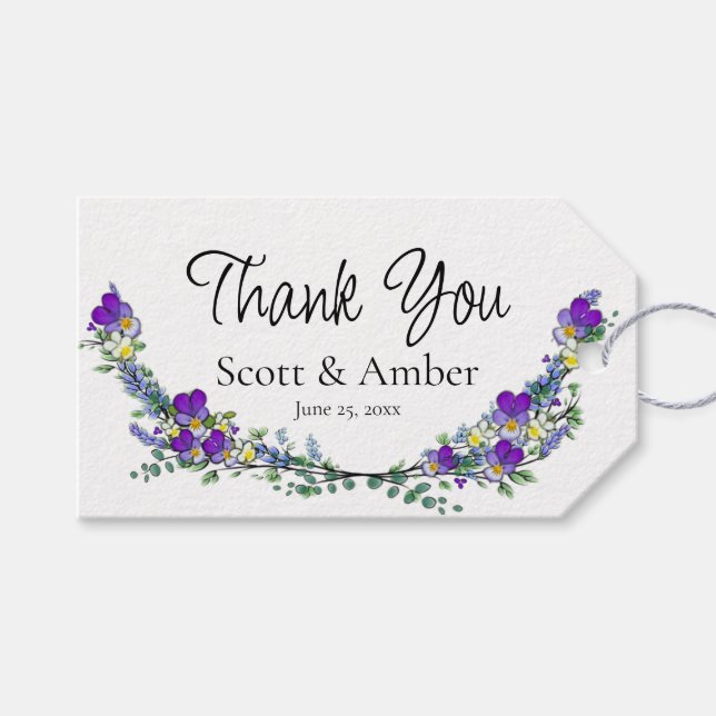 Étiquettes-cadeau Aquarelle violette lilas Eucalyptus (Devant (Horizontal))