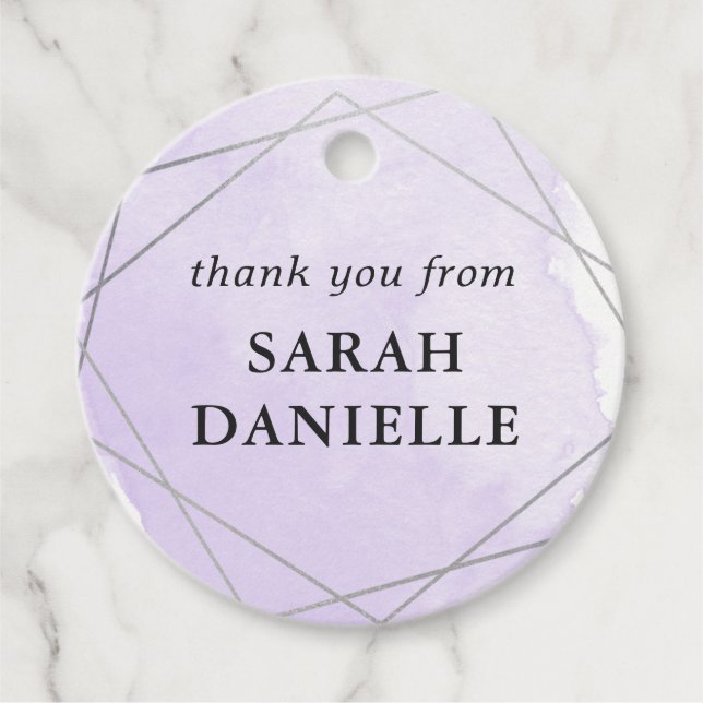Étiquettes Cadeau Aquarelle violette Merci de cadre argenté (Devant)