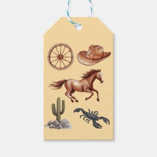 Étiquettes-cadeau Aquarelle Western Kid Art Tan