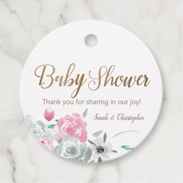 Étiquettes Cadeau Aquarelle Whimsical Baby shower floral personnalis (Devant)
