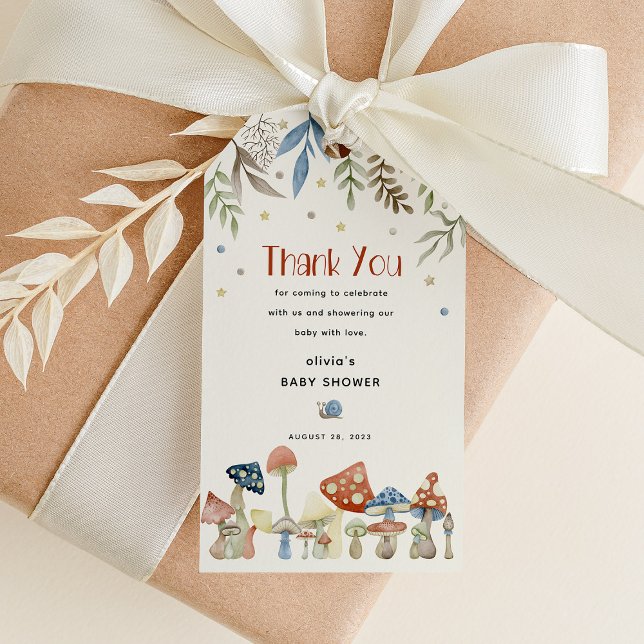 Étiquettes-cadeau Aquarelle Whimsical Champignons Baby shower Favori (Créateur téléchargé)
