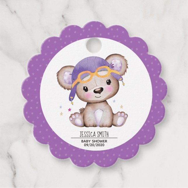 Étiquettes Cadeau Aquarelle Whimsical Girl Pilot Teddy Bear (Devant)