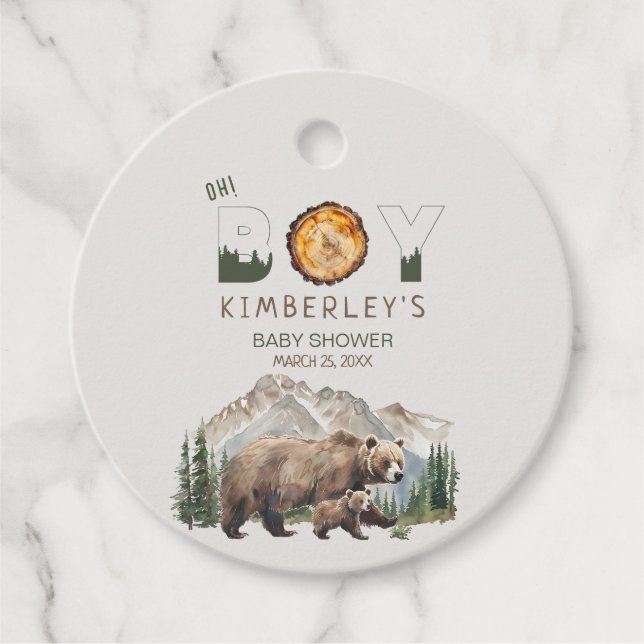 Étiquettes Cadeau Aquarelle Woodland Oh Boy Bear Baby shower (Devant)