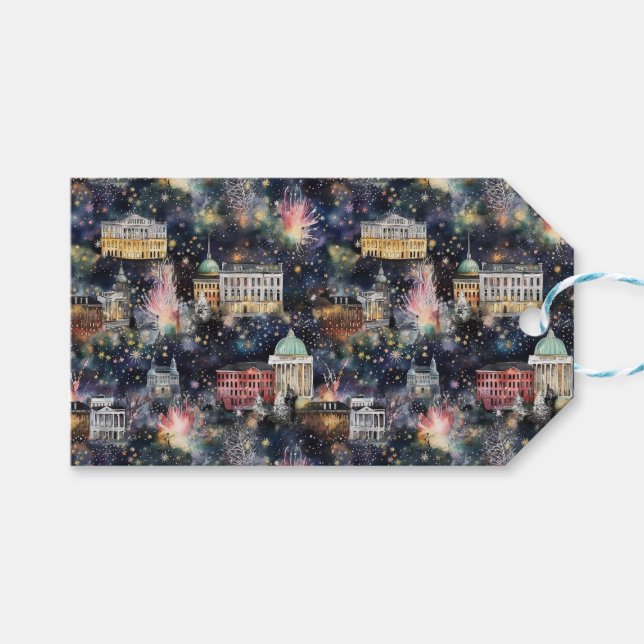 Étiquettes-cadeau Aquarelles de Noël et Nouvel An de Washington DC (Devant (Horizontal))