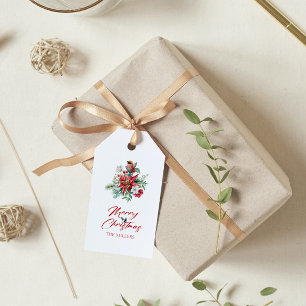 Étiquettes-cadeau Aquarelles Fleurs de Noël, feuilles, oiseaux
