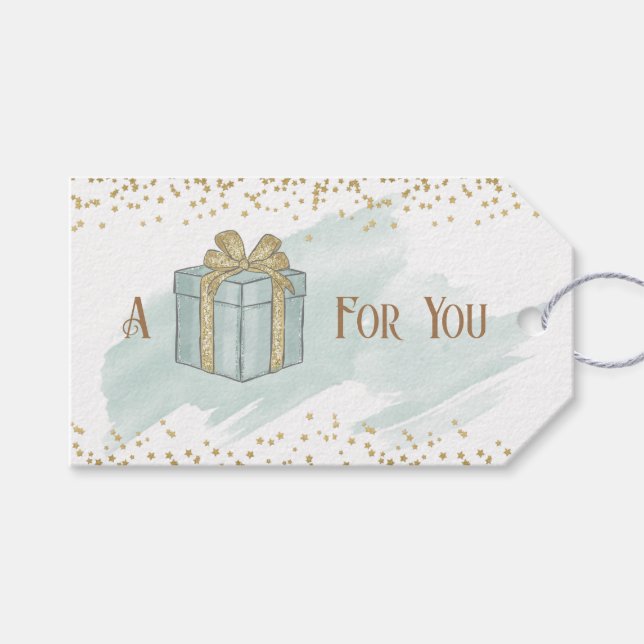 Étiquettes-cadeau Aquarelles vertes et or Un cadeau pour vous (Devant (Horizontal))