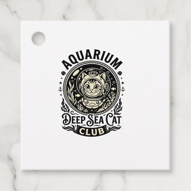 Étiquettes Cadeau Aquarium Chat de mer profond Graphique de chat drô (Devant)