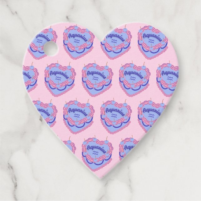 Étiquettes Cadeau Aquarius Zodiac Coquette Coeur gâteau d'anniversai (Devant)