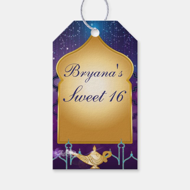 Étiquettes-cadeau Arabian Nights Gold Magic Lamp Party (Devant)