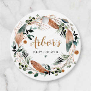 Étiquettes Cadeau ARBOR Bohême Plumes verdure Wreath Boho