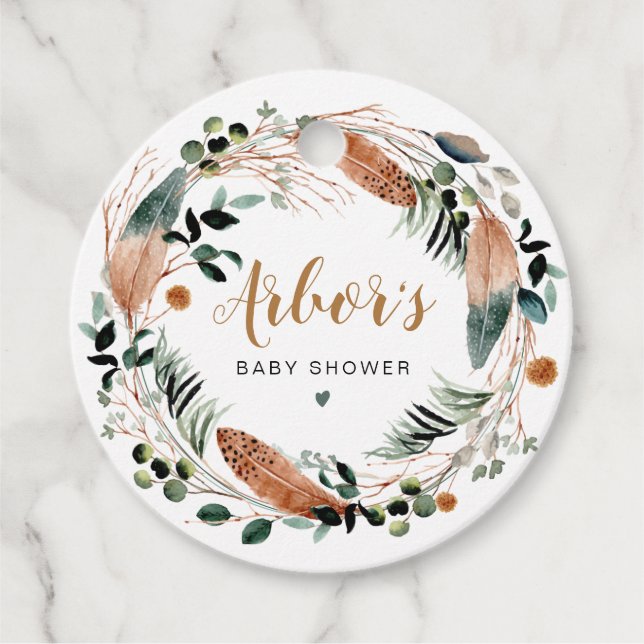 Étiquettes Cadeau ARBOR Bohême Plumes verdure Wreath Boho (Devant)
