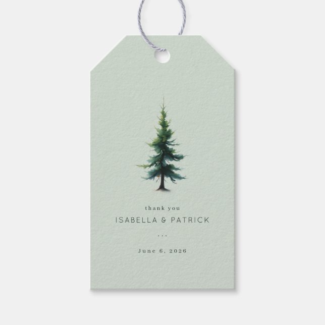 Étiquettes-cadeau Arbre à feuilles persistantes vert tranquille (Devant)