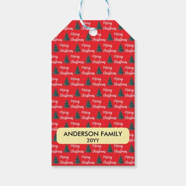 Étiquettes-cadeau Arbre à pin personnalisé & Joyeux Noël (Devant)