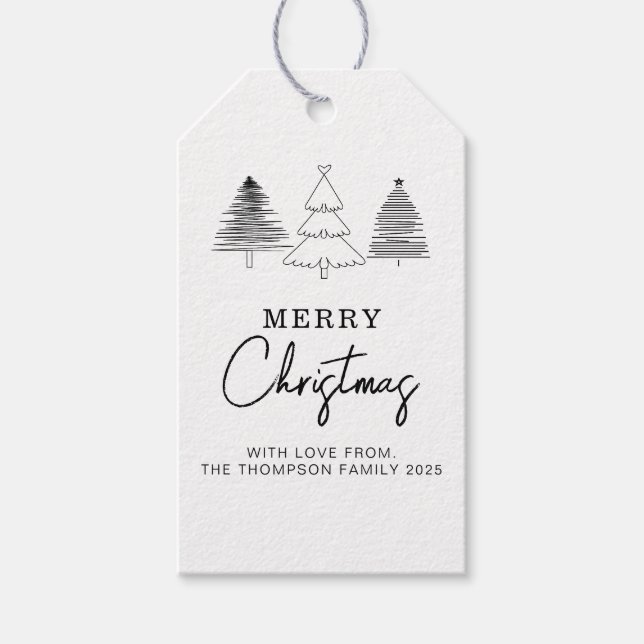 Étiquettes-cadeau Arbre classique minimum Joyeux Noël (Devant)