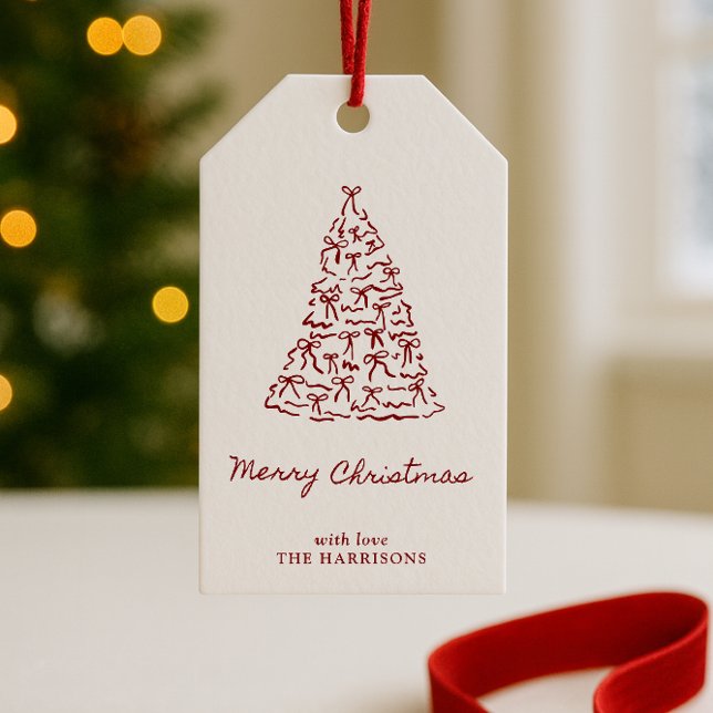 Étiquettes-cadeau Arbre de Noël à mâchoires rouges tiré à la main (Créateur téléchargé)