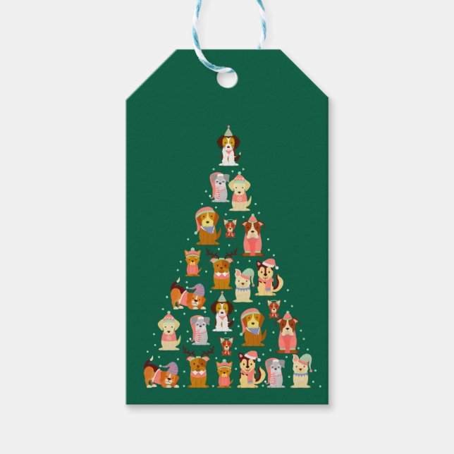 Étiquettes-cadeau Arbre de Noël adorable chien (Devant)