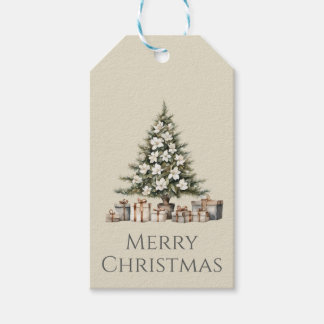 Étiquettes-cadeau Arbre de Noël aquarelle avec cadeaux emballés