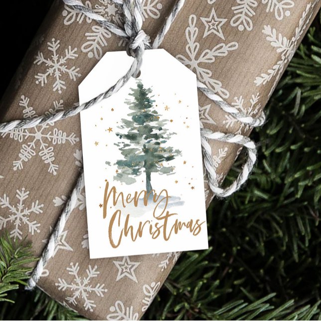 Étiquettes-cadeau Arbre de Noël aquarelle or (Créateur téléchargé)