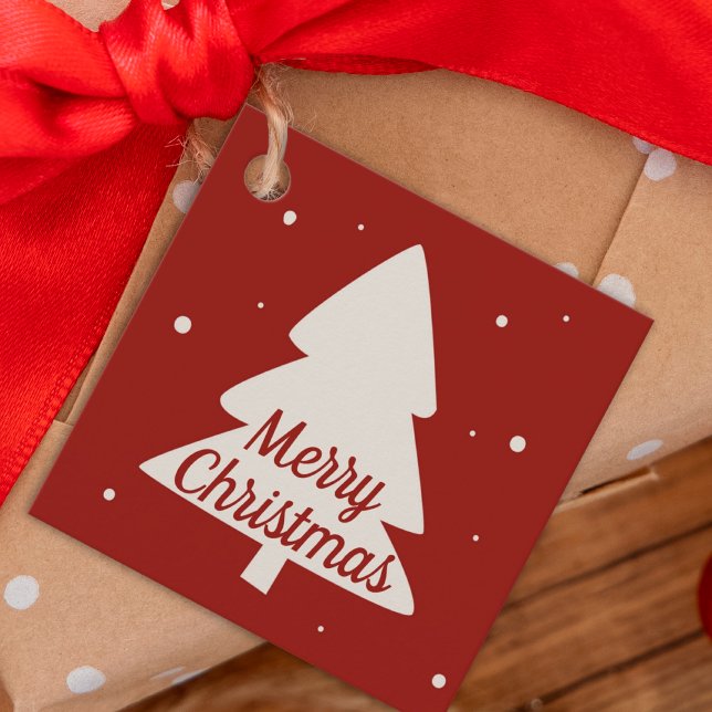 Étiquettes Cadeau Arbre de Noël aux pins blancs et aux flocons rouge (Créateur téléchargé)