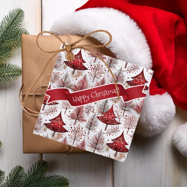 Étiquettes Cadeau Arbre de Noël blanc rouge Motif #4 ID1009 (Créateur téléchargé)