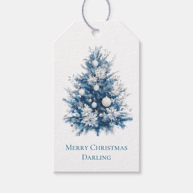 Étiquettes-cadeau Arbre de Noël bleu (Devant)