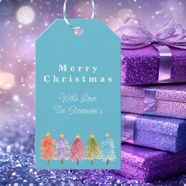 Étiquettes-cadeau Arbre de Noël bleu tendance moderne (Créateur téléchargé)