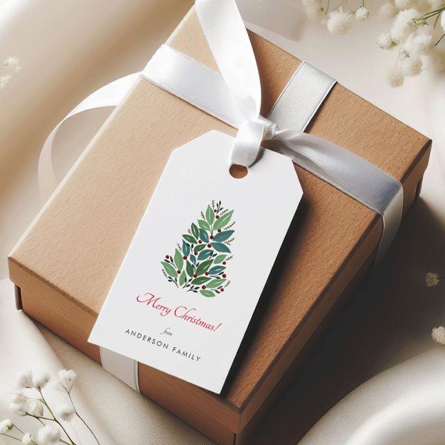 Étiquettes-cadeau Arbre de Noël Cerise Simple Fêtes (Créateur téléchargé)
