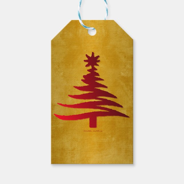 Étiquettes-cadeau Arbre de Noël crayon rouge sur or (Devant)