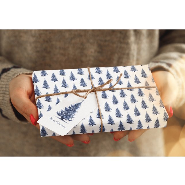 Étiquettes-cadeau Arbre de Noël dans Delft Blue personnalisable (Créateur téléchargé)