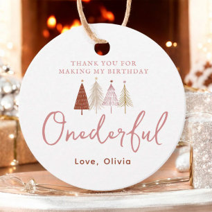 Étiquettes Cadeau Arbre de Noël de la fille Onederful Anniversaire M