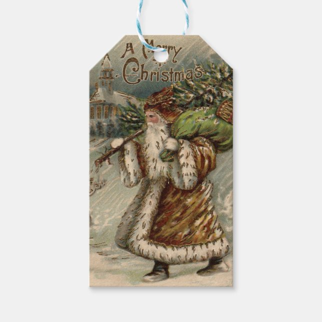 Étiquettes-cadeau Arbre de Noël du Père Noël victorien (Devant)