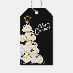 Étiquettes-cadeau Arbre de Noël élégant de blanc et d'or
