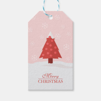 Étiquettes-cadeau Arbre de Noël en neige avec des flocons de neige