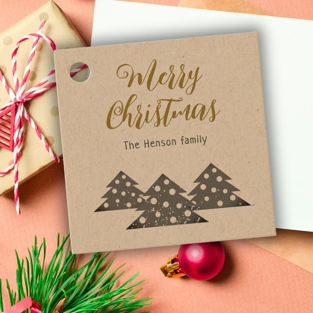 Étiquettes Cadeau Arbre de Noël Famille moderne Kraft (Créateur téléchargé)
