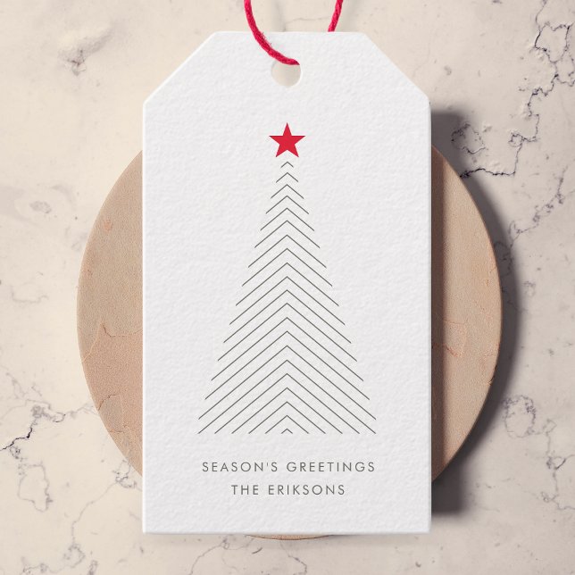 Étiquettes-cadeau Arbre de Noël minimal | Red Star Clean Simple (Créateur téléchargé)