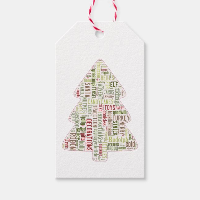 Étiquettes-cadeau Arbre de Noël moderne vert et rouge (Devant)