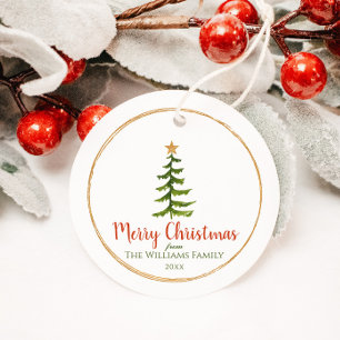 Étiquettes Cadeau Arbre de Noël Nom de famille