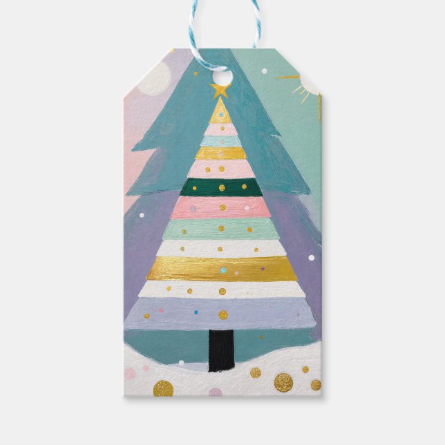 Étiquettes-cadeau Arbre de Noël Pastel Céleste (Devant)