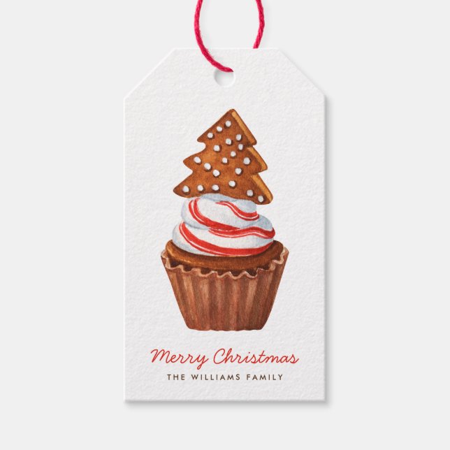 Étiquettes-cadeau Arbre de Noël & Peppermenthe Cupcake (Devant)