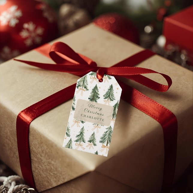 Étiquettes-cadeau Arbre de Noël personnalisé à l'aquarelle (Créateur téléchargé)