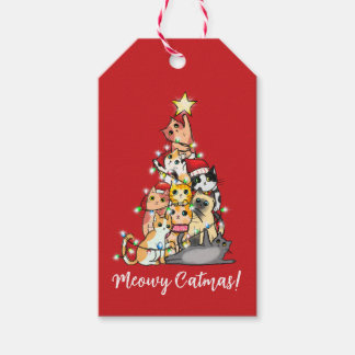 Étiquettes-cadeau Arbre de Noël Personnalisé Chats Fête de Chat Amus