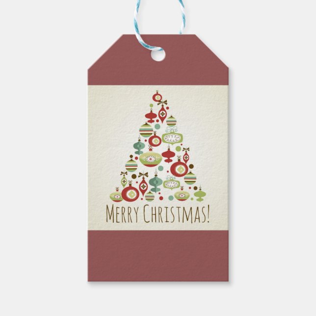 Étiquettes-cadeau Arbre de Noël rétro (Devant)