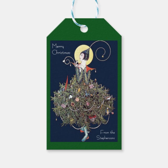 Étiquettes-cadeau Arbre de Noël Rétro Mode Art Déco (Devant)