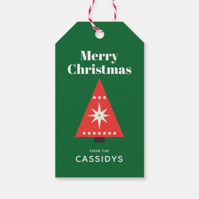 Étiquettes-cadeau Arbre de Noël Retro personnalisé (Devant)