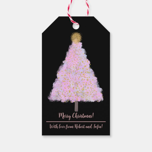 Étiquettes-cadeau Arbre de Noël rose (Dos)