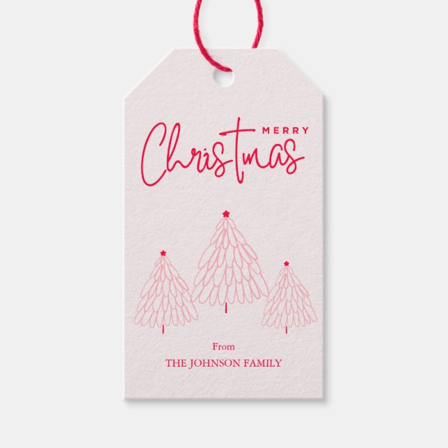 Étiquettes-cadeau Arbre de Noël rose élégant (Devant)